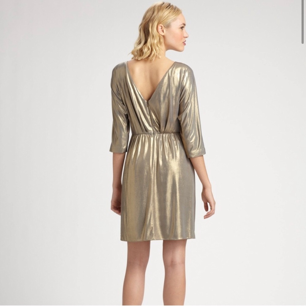 Tibi Gold Draped Dress Metallic 3/4 Sleeve Size Medium